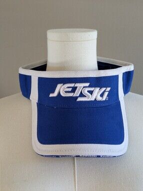 Kawasaki Jet Ski Logo Embroidered Blue & White Adjustable Sun Visor Hat